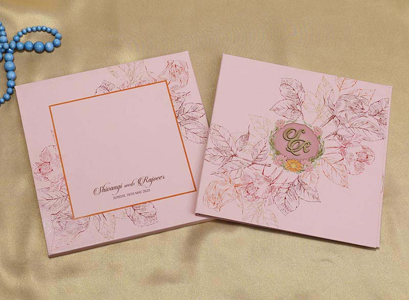 Light Pink Colour Indian Wedding Invitation with Leaf Designs - Click Image to Close