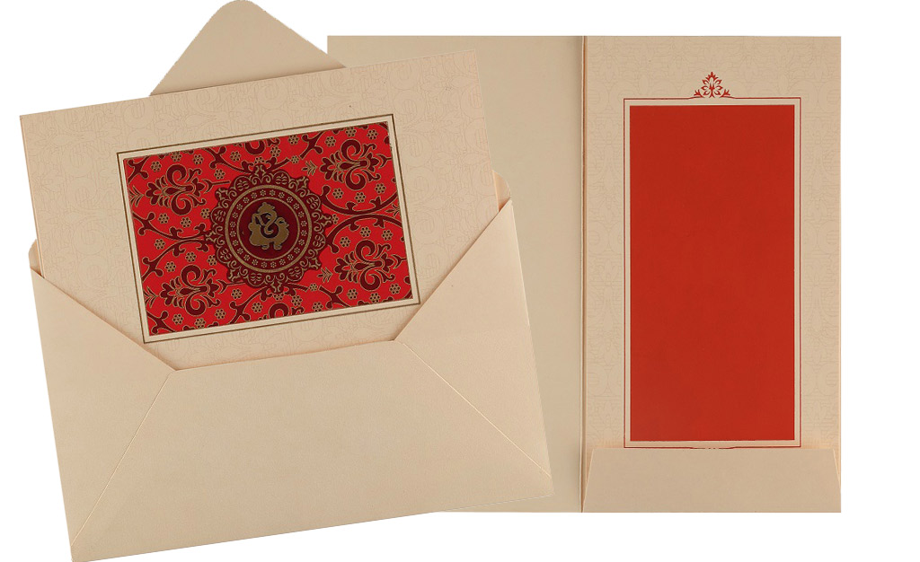 Maroon and Indian Red Card with Golden Ganesha Design