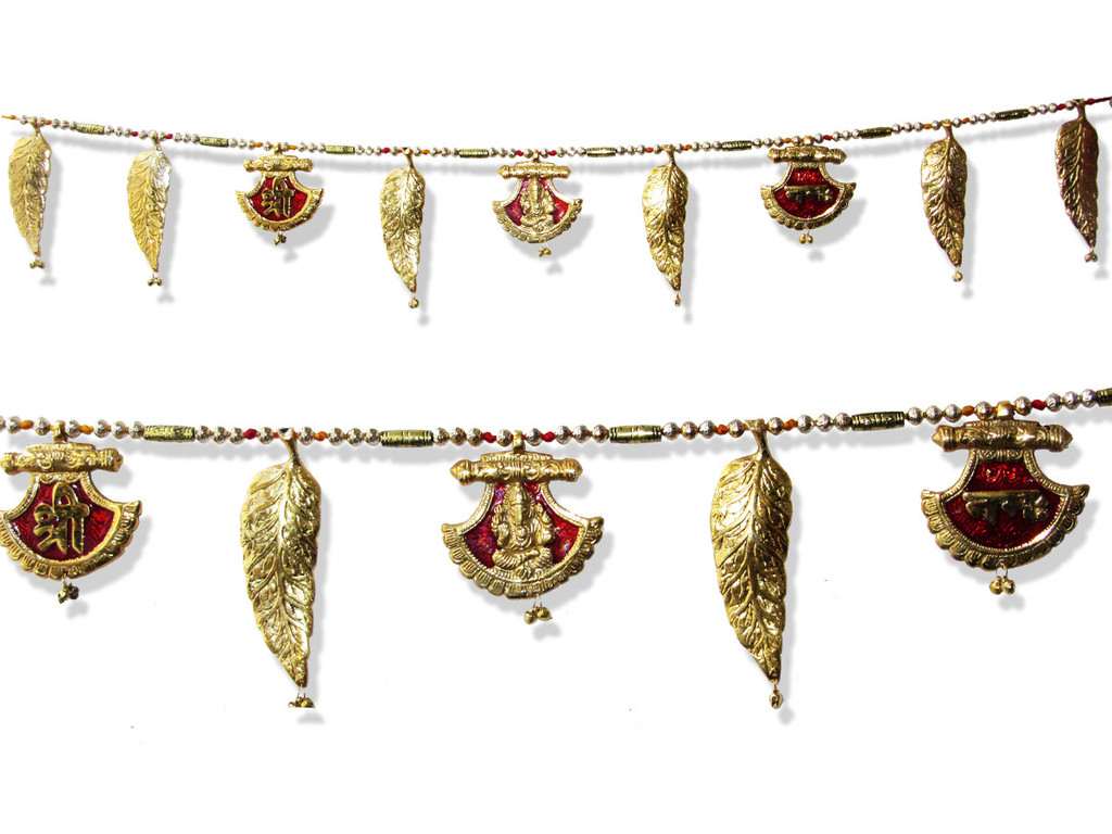 Mettallic Bandhanwar in Red and Golden with Ganesha design - Click Image to Close