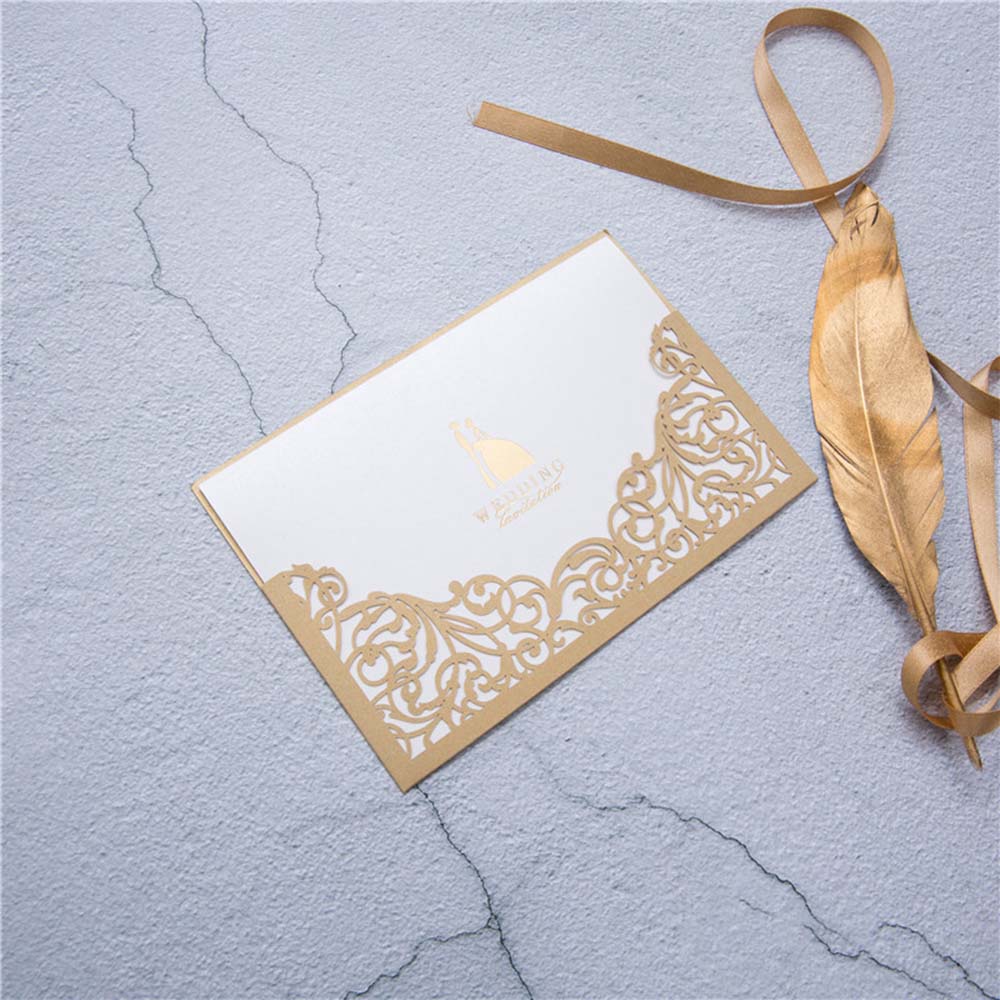 Modern Elegant Metallic Brown Laser Cut Wedding Invitation - Click Image to Close
