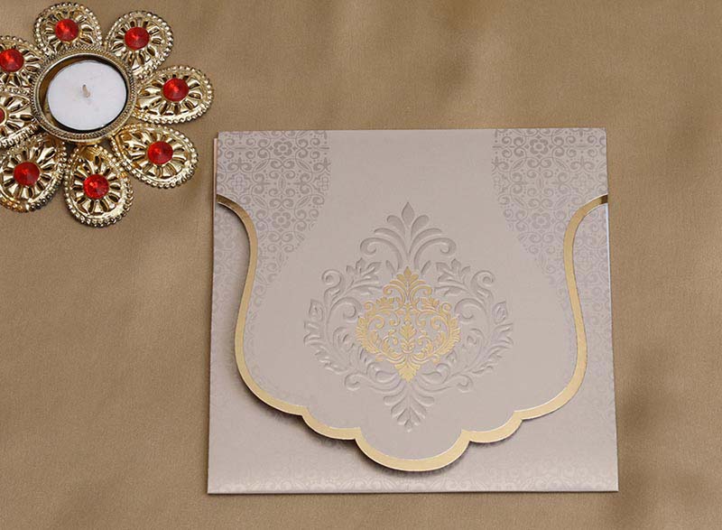 Mughal Style Indian Wedding Card in Light Brown Colour - Click Image to Close
