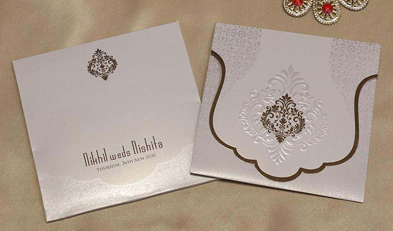 Mughal Style Indian Wedding Card in Light Brown Colour
