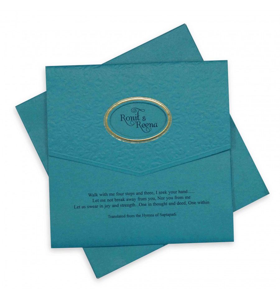 Multi Faith Indian Wedding Card in Shimmering Turquoise Blue - Click Image to Close