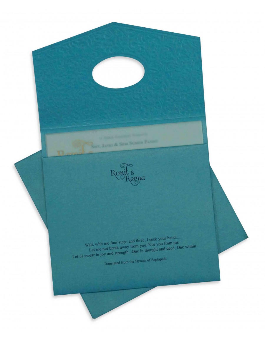 Multi Faith Indian Wedding Card in Shimmering Turquoise Blue - Click Image to Close