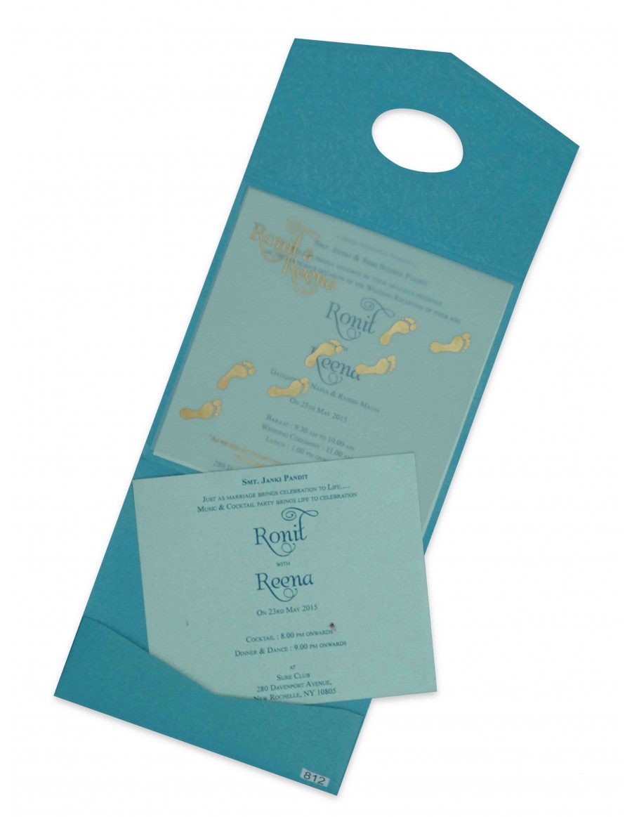 Multi Faith Indian Wedding Card in Shimmering Turquoise Blue