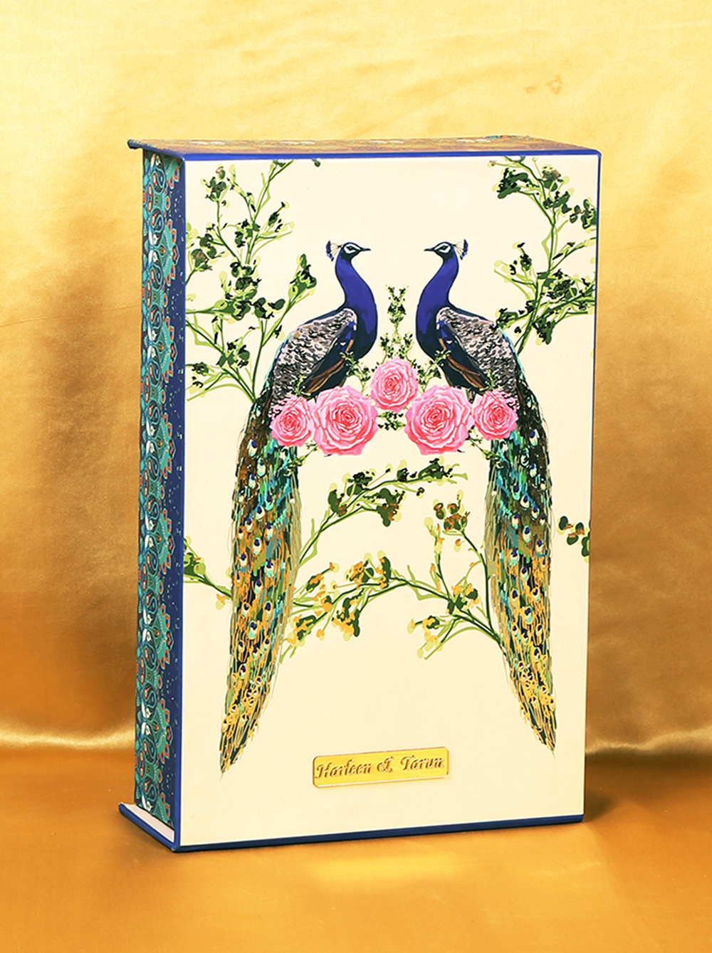 Multicolor designer peacock theme box invite with sweet jars - Click Image to Close