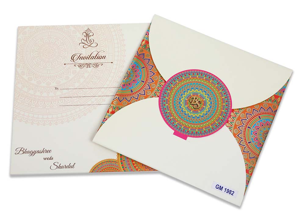 Multicolour modern Indian wedding card with mandala design - Click Image to Close