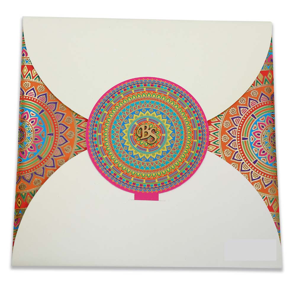 Multicolour modern Indian wedding card with mandala design - Click Image to Close