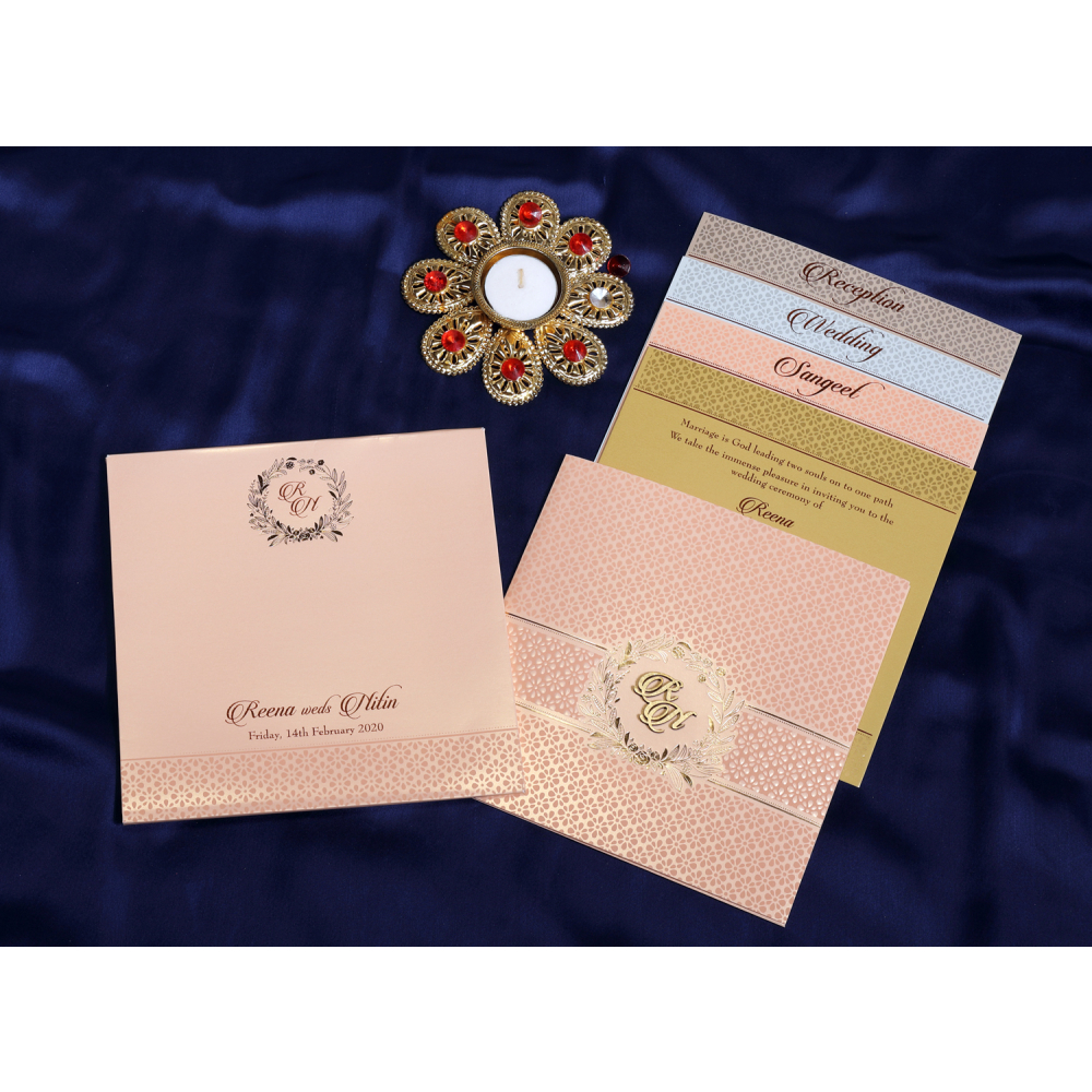 Multifaith beige colored wedding invite - Click Image to Close