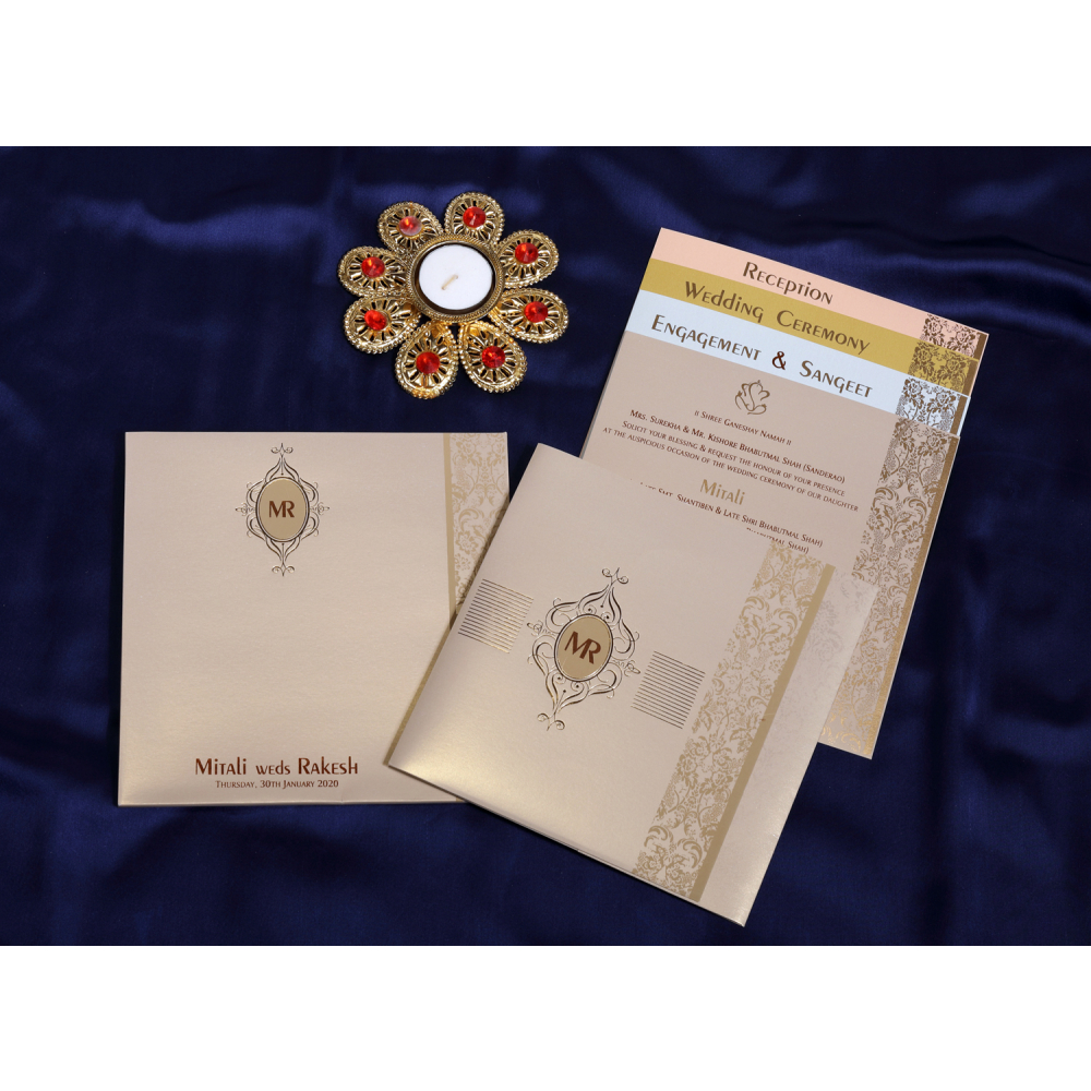Multifaith brown colored wedding invite - Click Image to Close