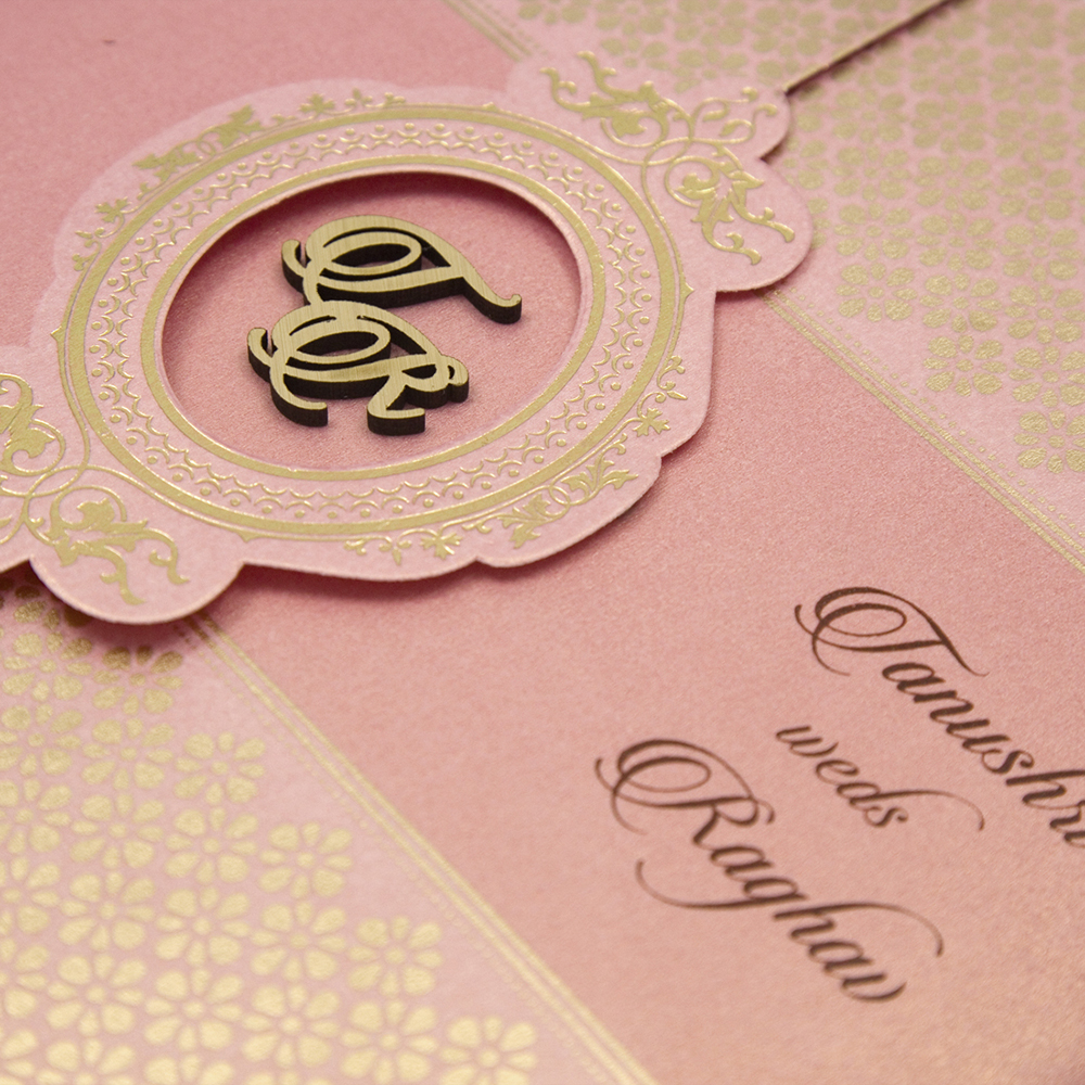 Multifaith designer wedding card in pink and golden colour - Click Image to Close