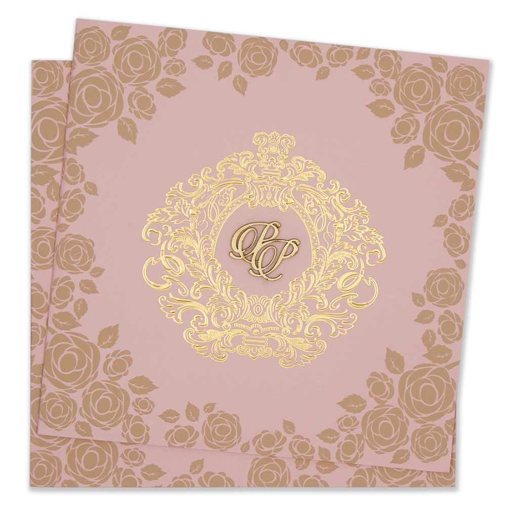 Multifaith floral wedding invitation card in baby pink