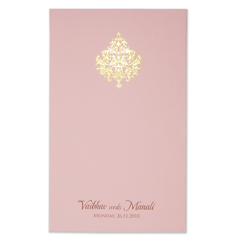 Multifaith indian wedding card in blush pink in portrait style - Click Image to Close