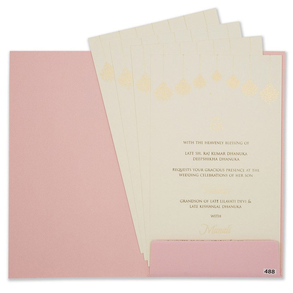 Multifaith indian wedding card in blush pink in portrait style - Click Image to Close