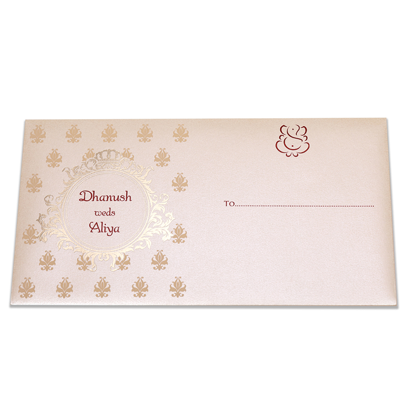 Multifaith Indian wedding card in cream colour with gate fold - Click Image to Close