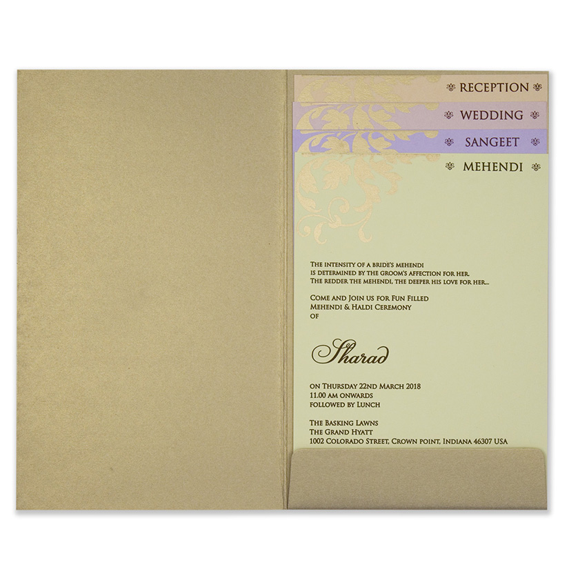 Multifaith Indian wedding card in light brown and rose blush color - Click Image to Close
