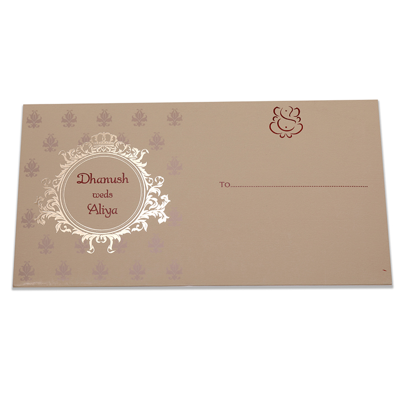 Multifaith Indian wedding card in olive green colour with gate fold - Click Image to Close