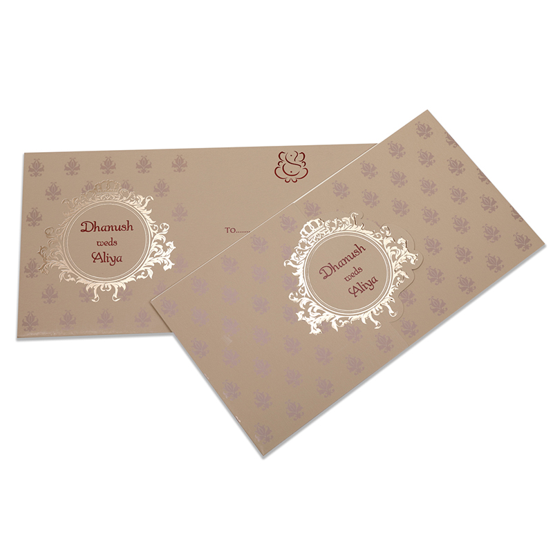 Multifaith Indian wedding card in olive green colour with gate fold - Click Image to Close