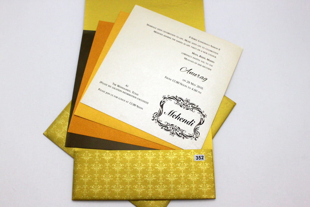 Multifaith Indian wedding invitation in yellow golden colour - Click Image to Close