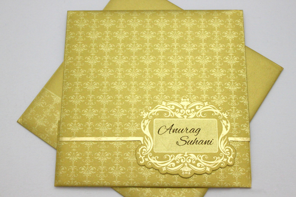Multifaith Indian wedding invitation in yellow golden colour