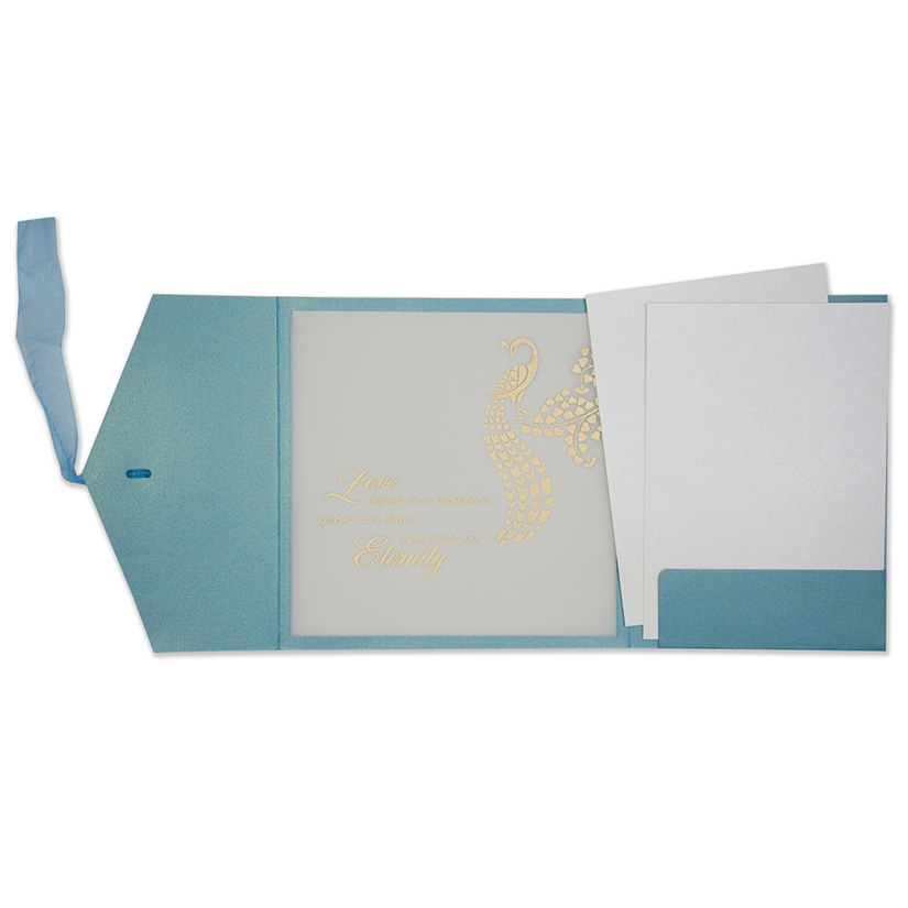 Multifaith indian wedding invite in turquoise blue wth gatefold - Click Image to Close