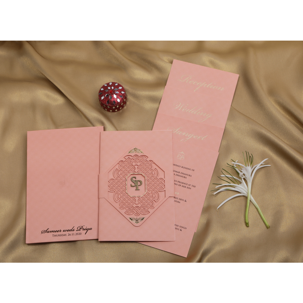 Multifaith Pink laser cut wedding invite - Click Image to Close