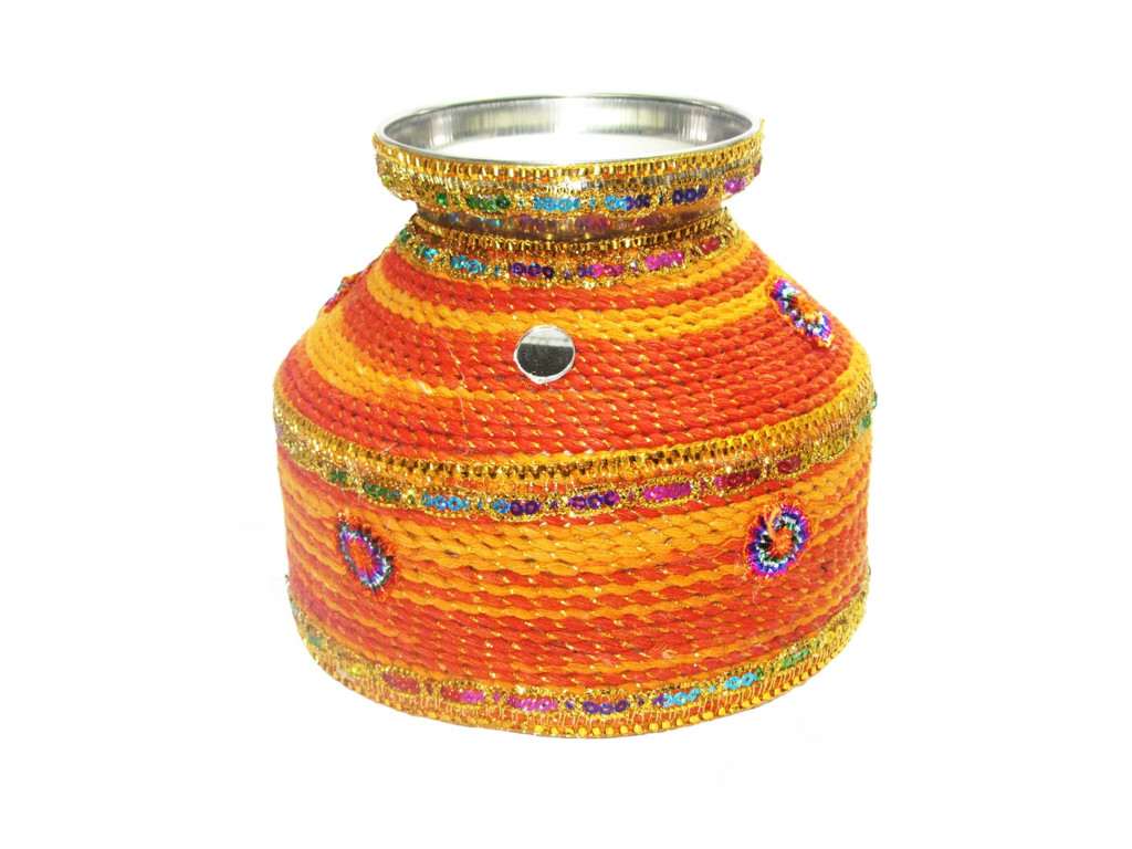 Orange & yellow mangal kalash - Click Image to Close