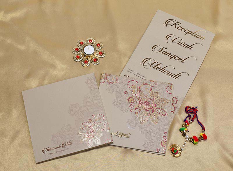 Paisley Design Indian Wedding Card in Brown and Magenta - Click Image to Close