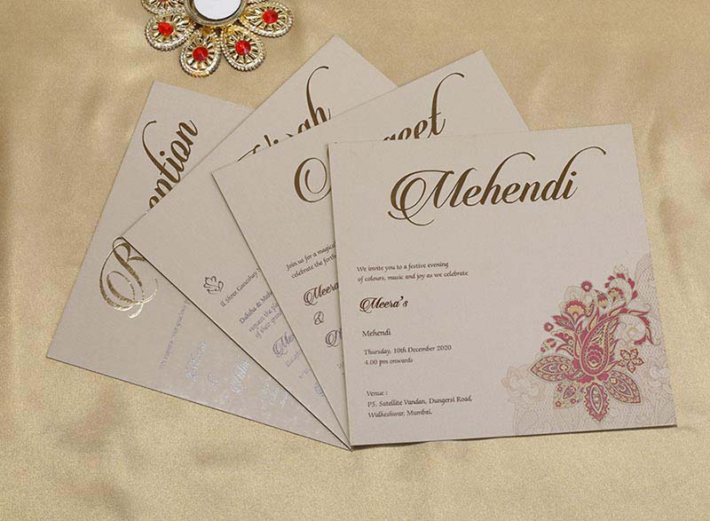 Paisley Design Indian Wedding Card in Brown and Magenta - Click Image to Close