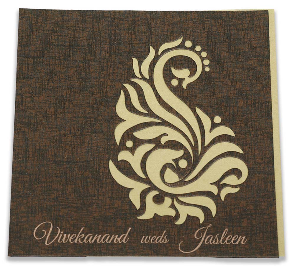 Paisley theme laser cut wedding invite in brown colour - Click Image to Close