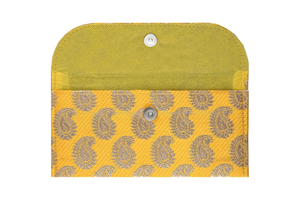 Paisley Wedding Shagun Envelope in Vibrant Yellow And Golden - Click Image to Close