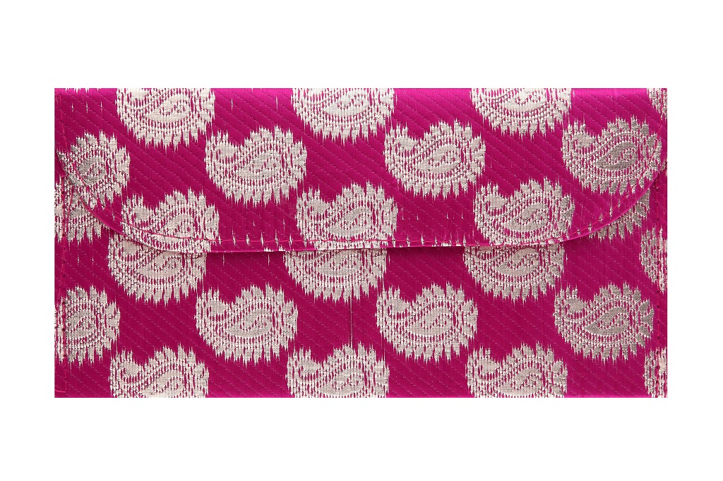 Paisley Wedding Shagun Envelope with Fuchsia And Golden - Click Image to Close