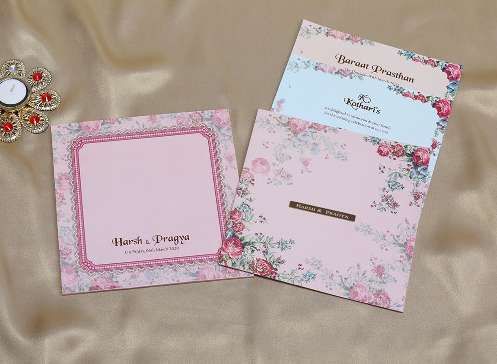Pastel colour floral Indian wedding invitation card - Click Image to Close