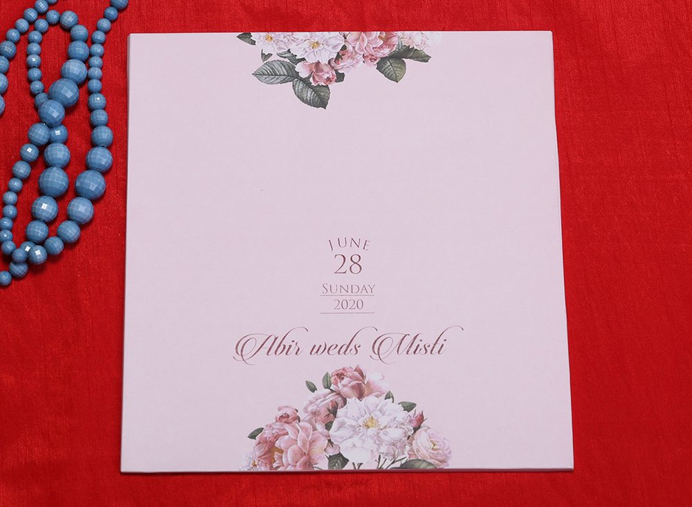 Patel pink colour floral Indian wedding invitation card - Click Image to Close
