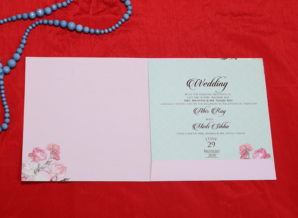 Patel pink colour floral Indian wedding invitation card - Click Image to Close