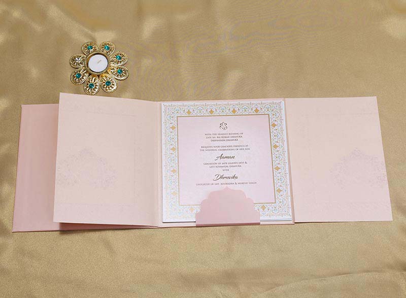Peach Colour Floral Indian Wedding Invitation Card - Click Image to Close