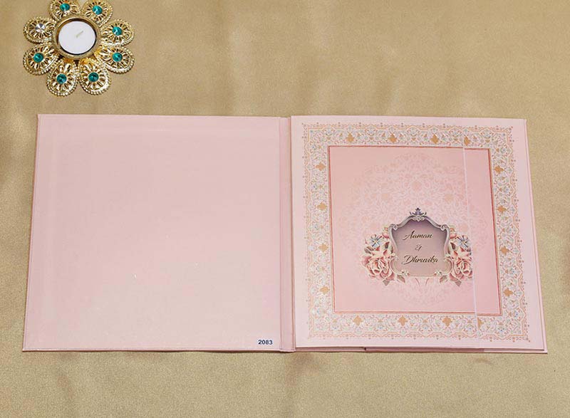 Peach Colour Floral Indian Wedding Invitation Card - Click Image to Close