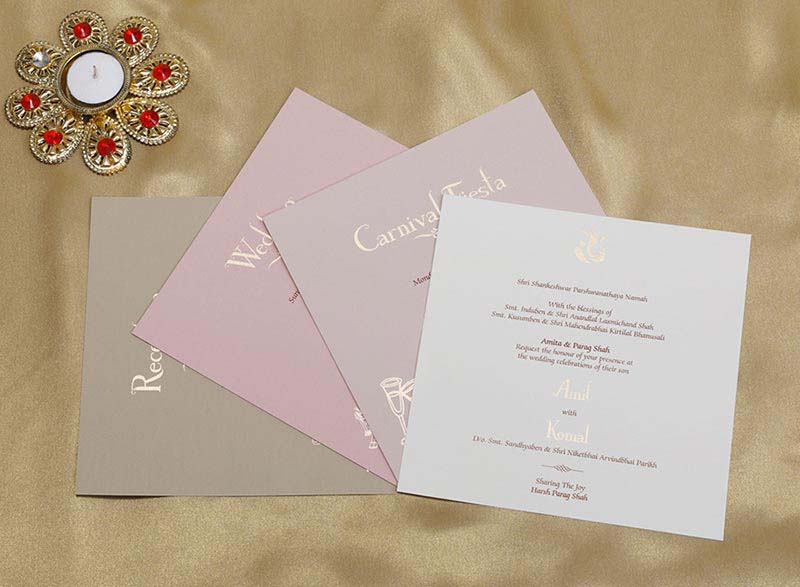 Peach Colour Royal Indian Invite with Dulhan and Doli Design - Click Image to Close