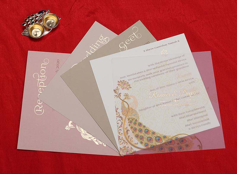 Peacock and Paisley theme Indian Wedding Invitation Card - Click Image to Close