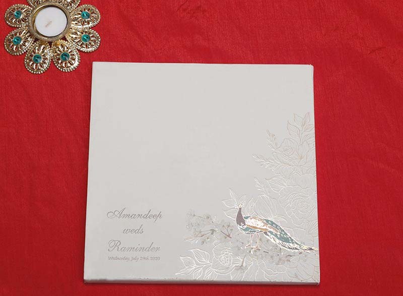 Peacock Design Indian Wedding Card in Ivory Colour - Click Image to Close