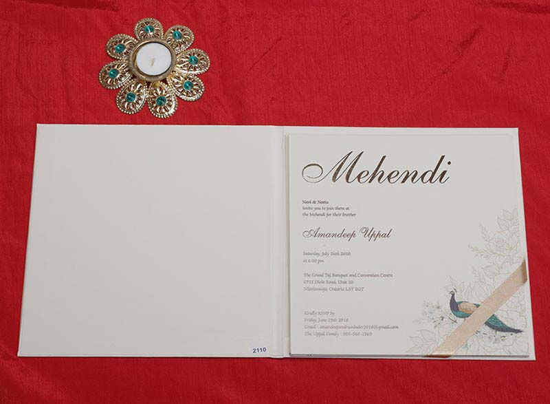Peacock Design Indian Wedding Card in Ivory Colour - Click Image to Close