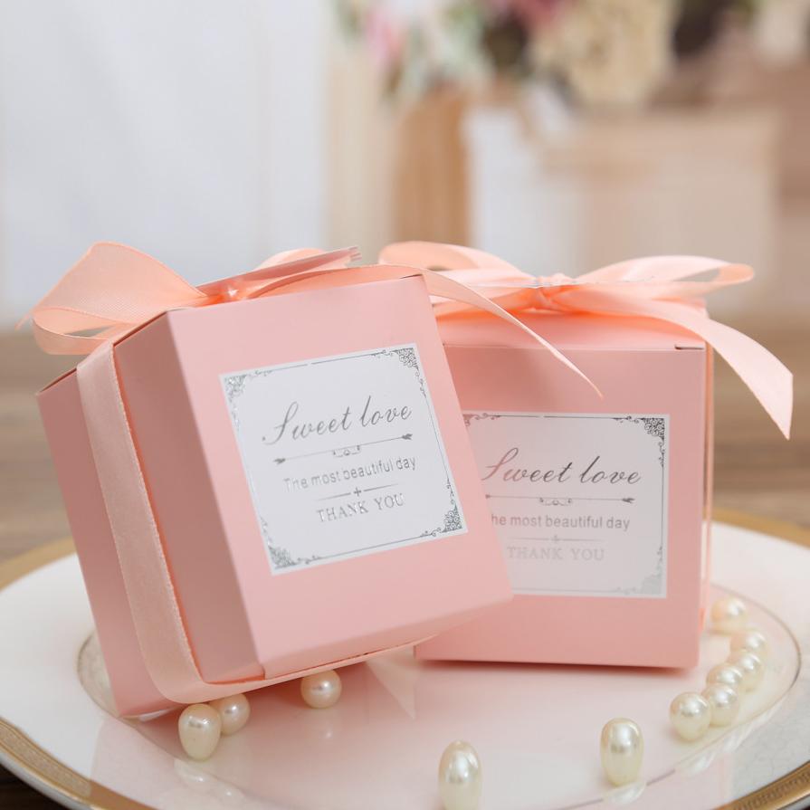 Pink color square wedding favor and gift boxes - Click Image to Close