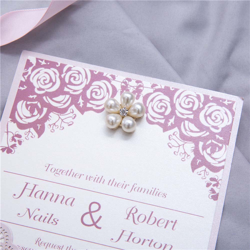 Pink colour Christian wedding invitation with a laser cut pocket - Click Image to Close