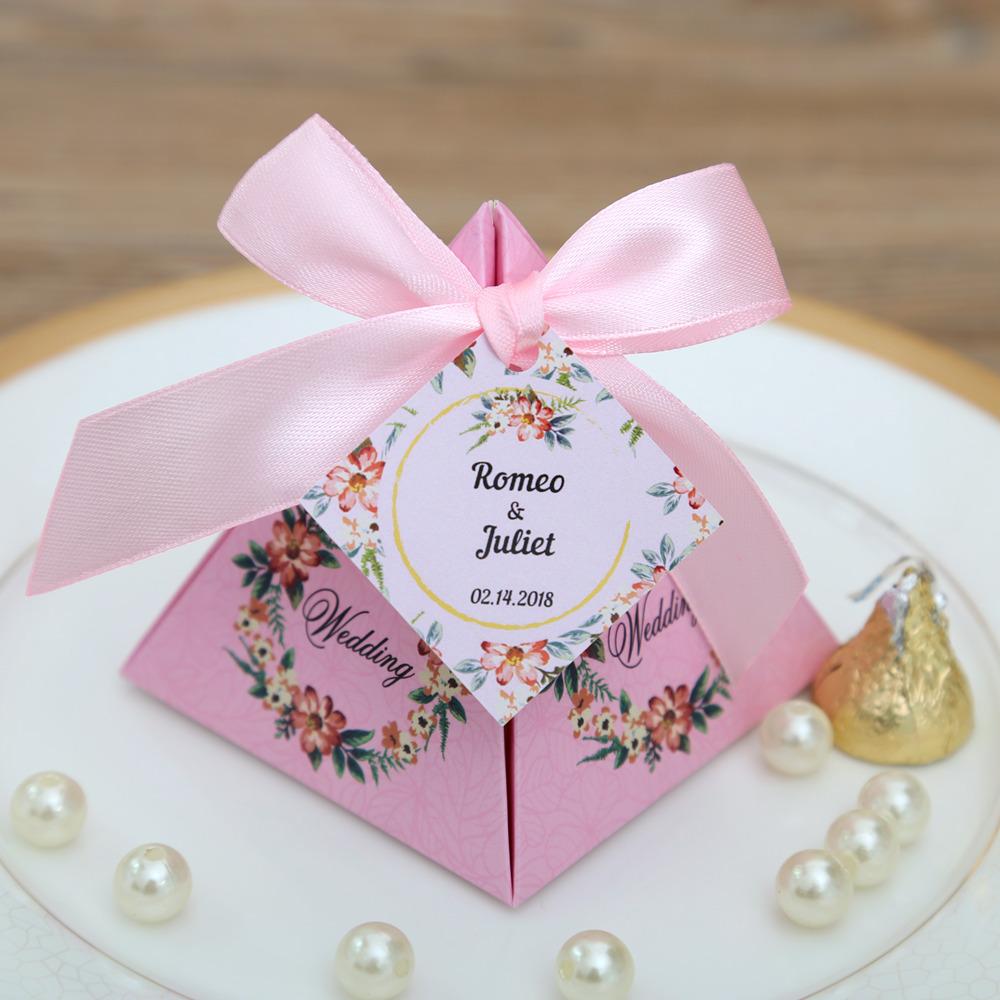 Pink Floral Pyramid Wedding Favor and Gift Boxes - Click Image to Close