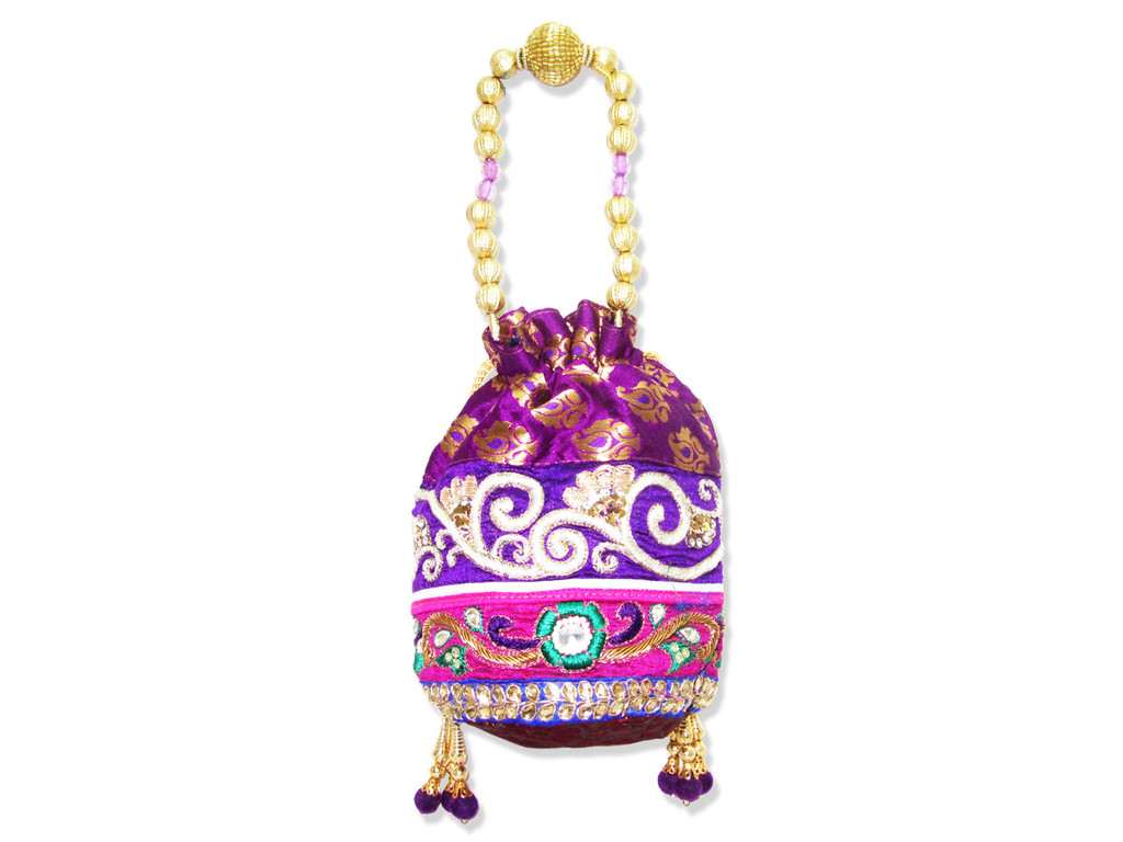Purple Broacde Potli handbag - Click Image to Close