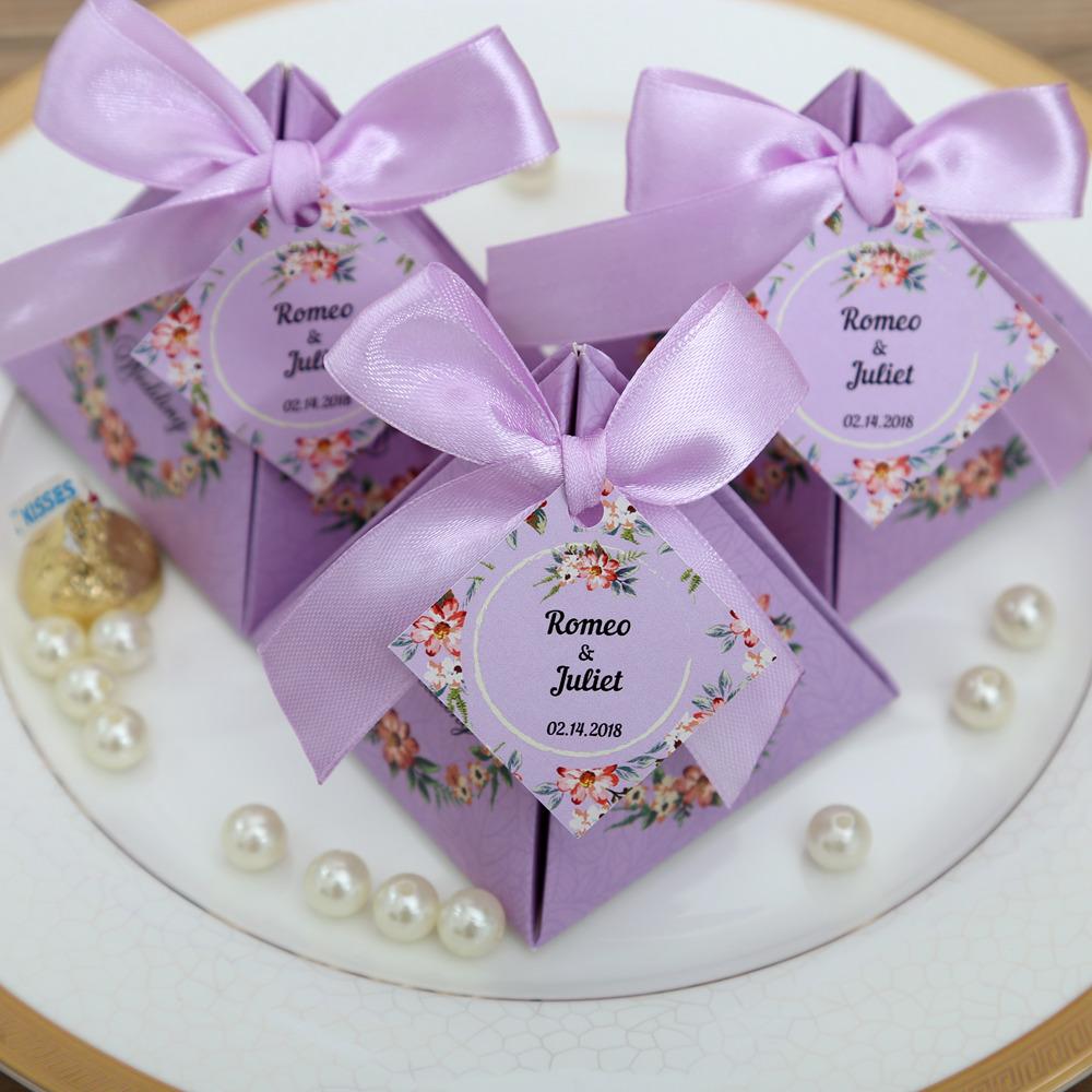 Purple Floral Pyramid Wedding Favor and Gift Boxes - Click Image to Close