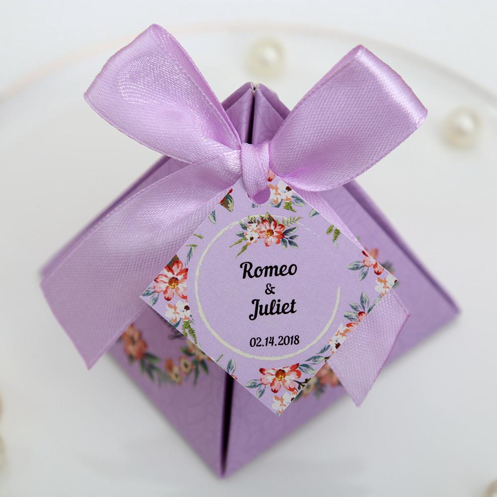 Purple Floral Pyramid Wedding Favor and Gift Boxes - Click Image to Close