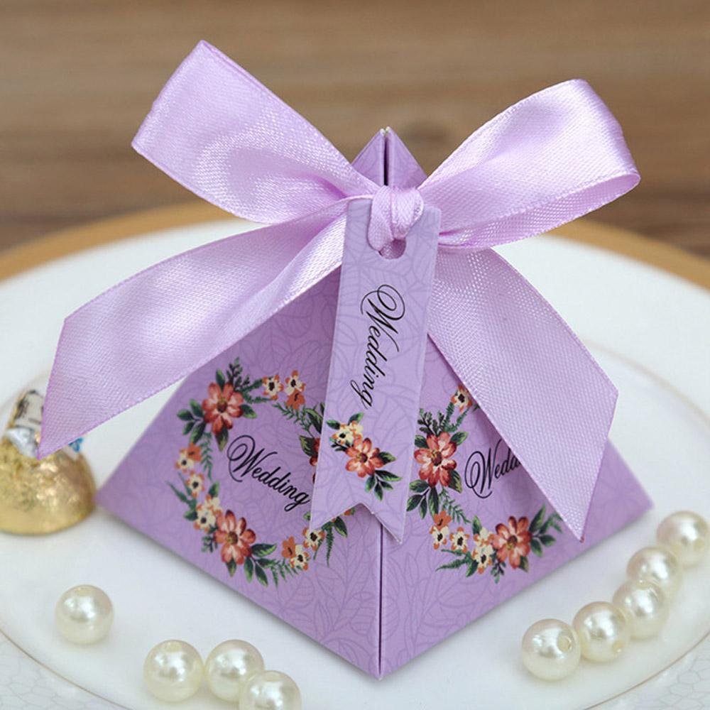 Purple Floral Pyramid Wedding Favor and Gift Boxes