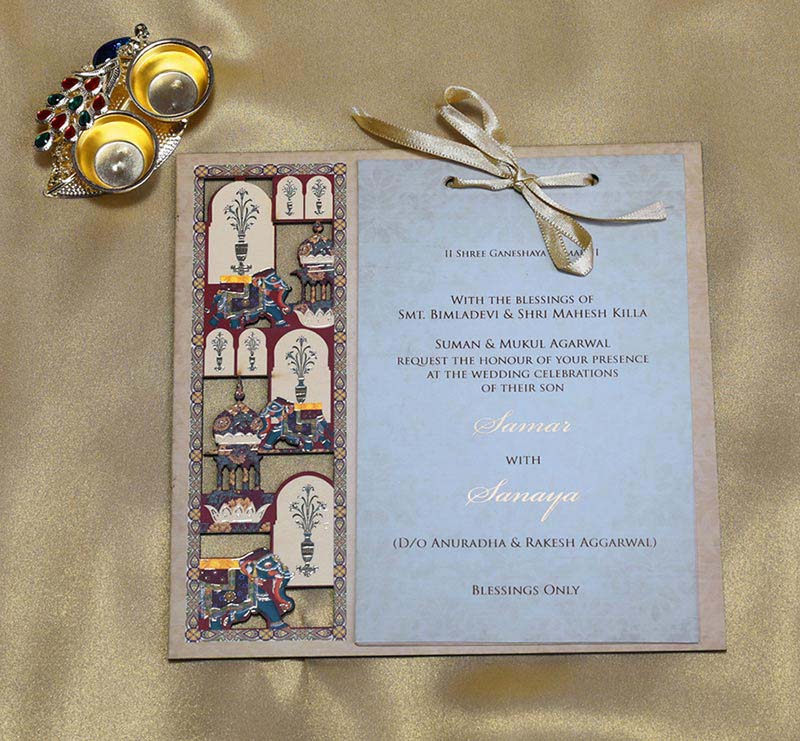 Rajasthani Royal Indian Wedding Card in Light Brown Colour - Click Image to Close