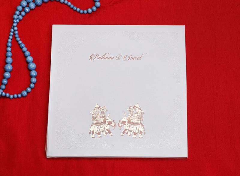 Rajasthani Royal Indian Wedding Card in White - Click Image to Close